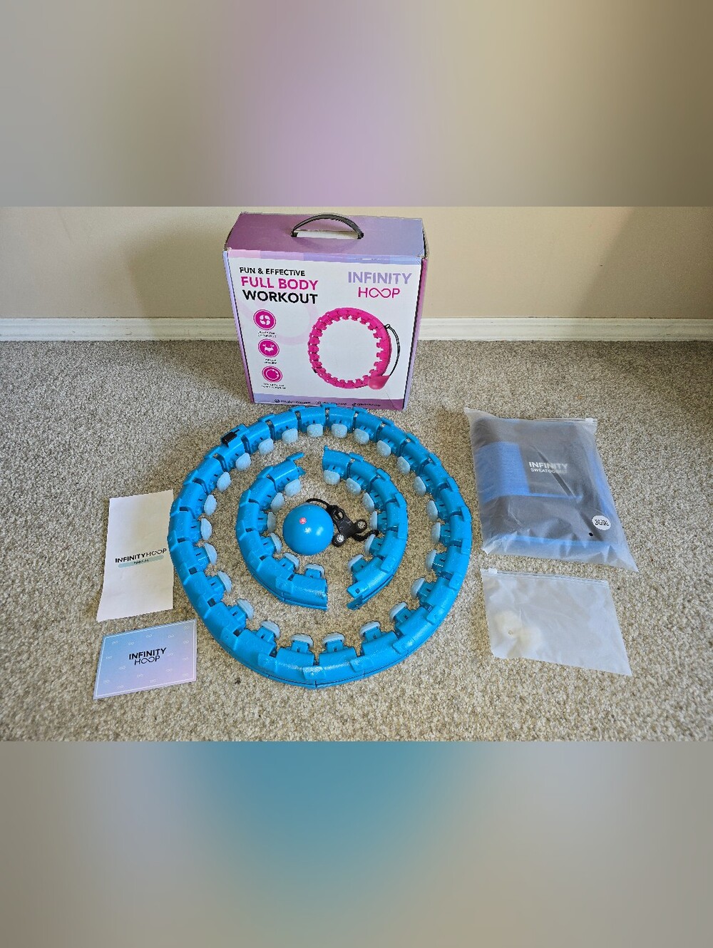 INFINITY Hoop with Weighted Ball, Two 6" Extensions. 2x/3x New Sweat Belt..